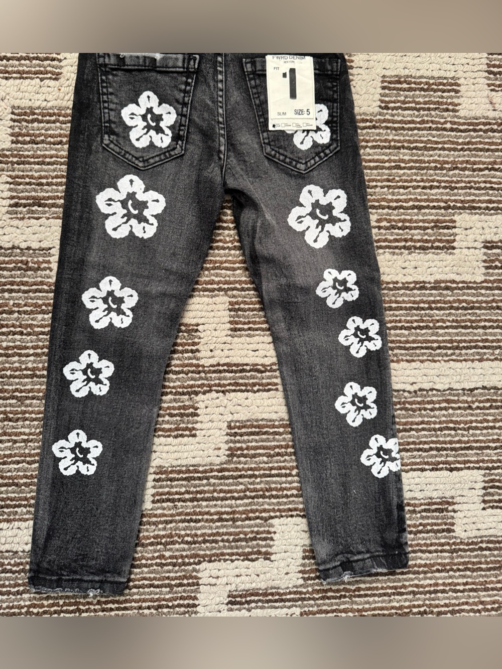Kids Black Floral Print Jeans - Picture 4 of 4